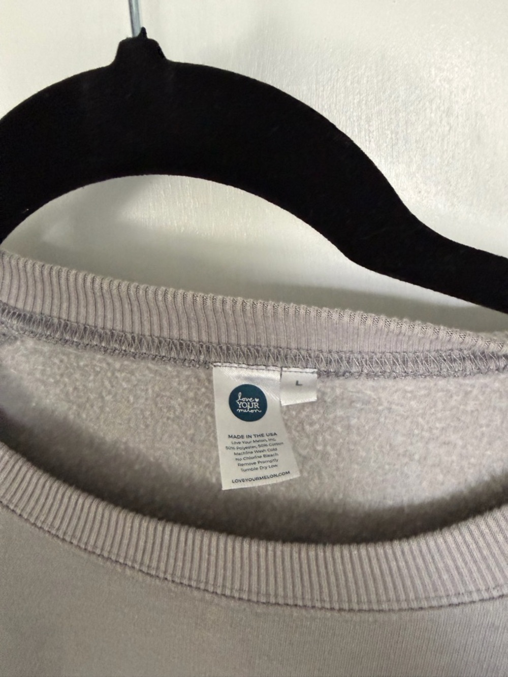 Love Your Melon Gray Crewneck with Cream Logo Tape - Picture 4 of 5